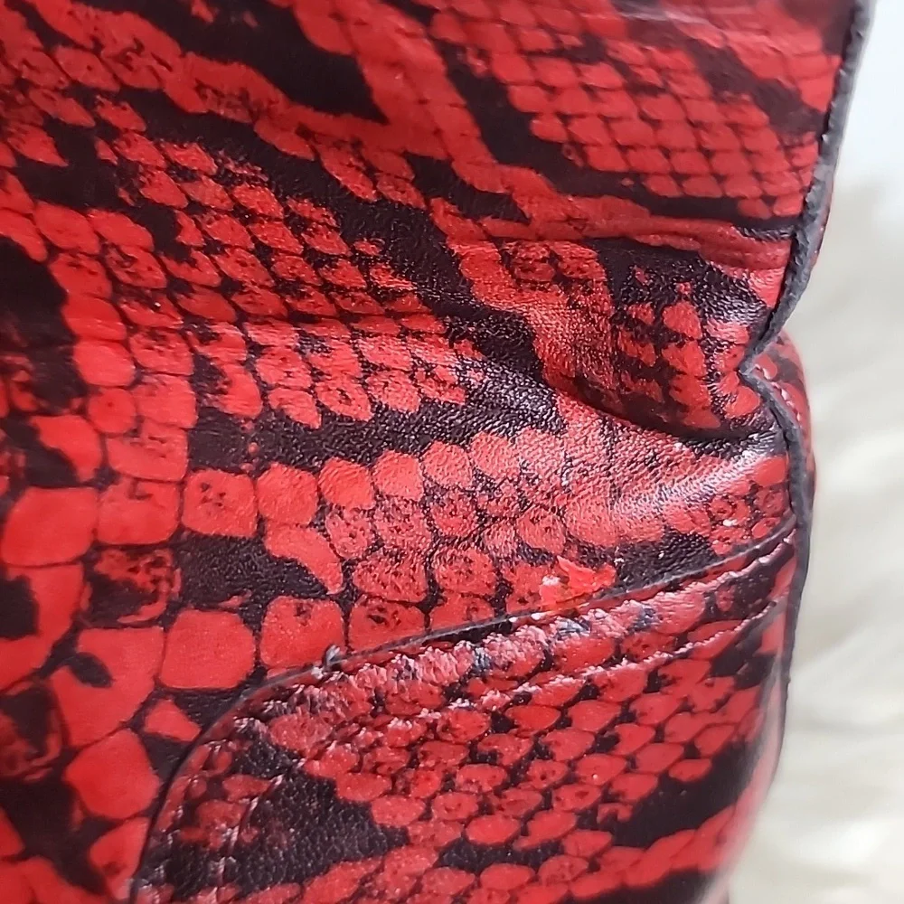 Topshop Red Snakeskin Buckle Ankle Boots Moto Western Statement  9.6 - Picture 13 of 13